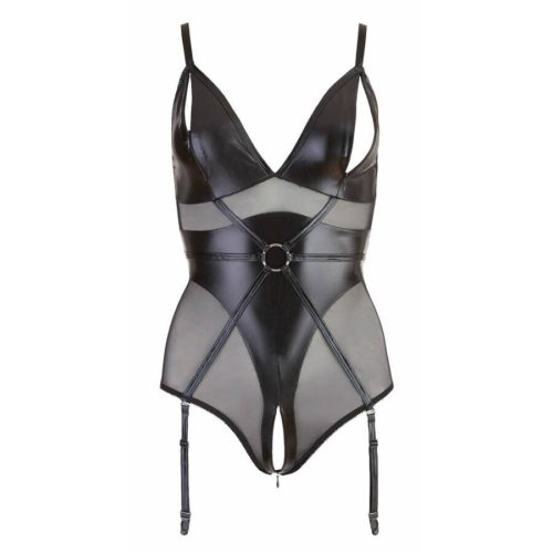 Cottelli fényes fekete body kézrögzítőkkel - S