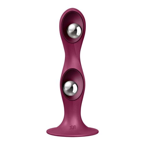 Satisfyer Double Ball - piros tapadókorongos dildó súlyokkal