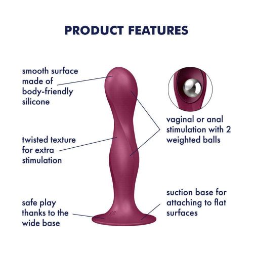 Satisfyer Double Ball - piros tapadókorongos dildó súlyokkal