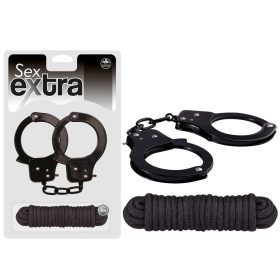 Sex Extra - Erős fekete bilincs és kötél szettben