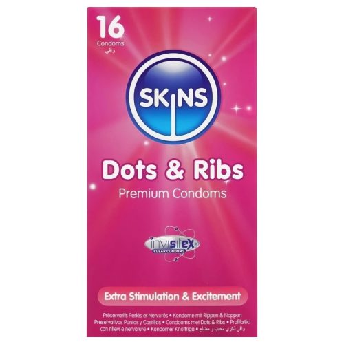 Skins bordázott, pontozott óvszer - 16 db