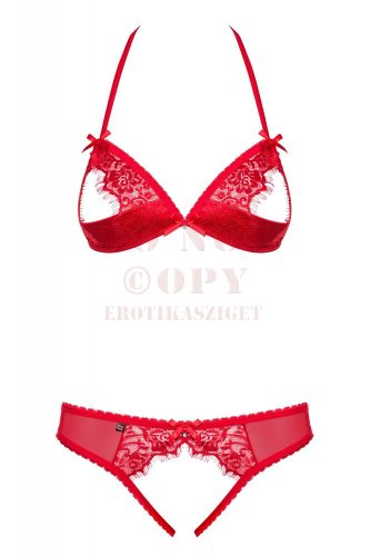 Obsessive 870 piros nyitott csipkeszett - L/XL