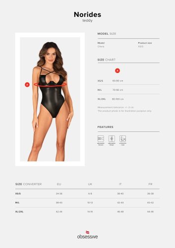 Norides fényes fekete erotikus body - XS/S