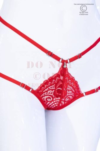 Dupla pántos Chilirose piros bugyi - S/M