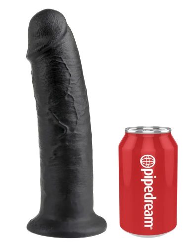King Cock fekete bőrhatású letapasztható dildó - 25 cm