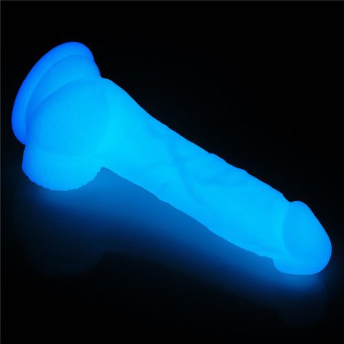 Lumino sötétben világító herés letapasztható dildó - 18 cm
