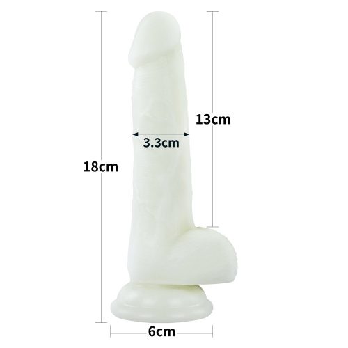 Lumino sötétben világító herés letapasztható dildó - 18 cm