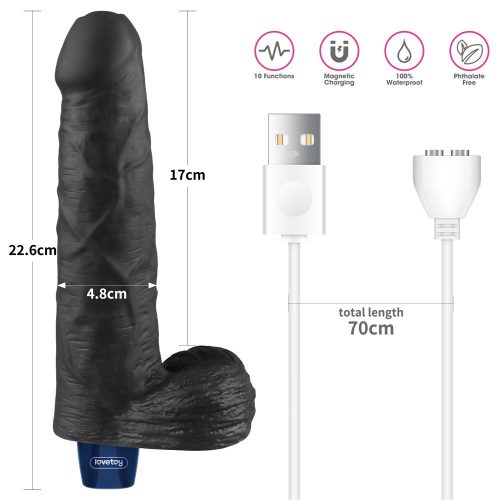 Lovetoy Real Softee tölthető fekete vibrátor - 22 cm