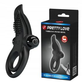   Pretty Love vibrációs  tüskés fekete péniszgyűrű - 10 funkció