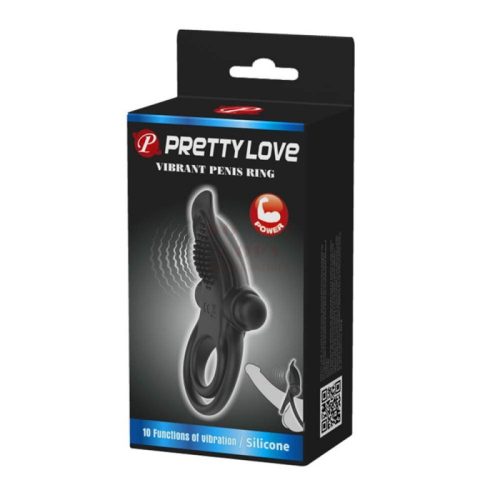 Pretty Love vibrációs  tüskés fekete péniszgyűrű - 10 funkció
