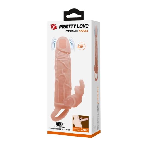 Pretty Love Brave vibrációs nyuszikaros péniszköpeny - testszín