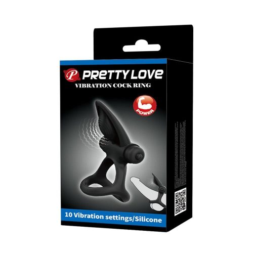 Pretty Love vibrációs fekete péniszgyűrű heregyűrűvel 