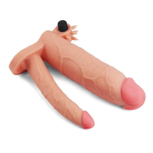 Lovetoy vibrációs péniszköpeny anál dildóval - 21 cm