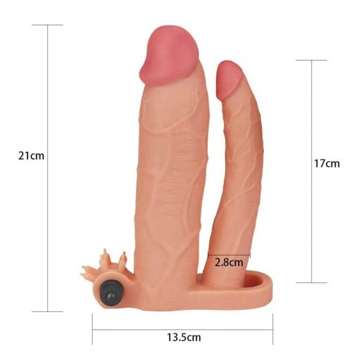 Lovetoy vibrációs péniszköpeny anál dildóval - 21 cm