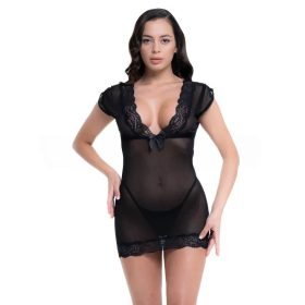 Brie fekete áttetsző babydoll tangával - S