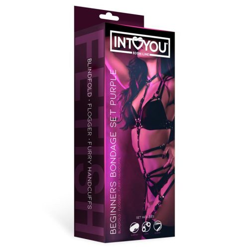 Intoyou lila kötöző szett - bilincs,szemmaszk,ostor