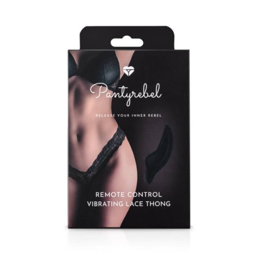 Exkluzív akkus rádiós vibrációs csipkés fekete tanga - Pantyrebel