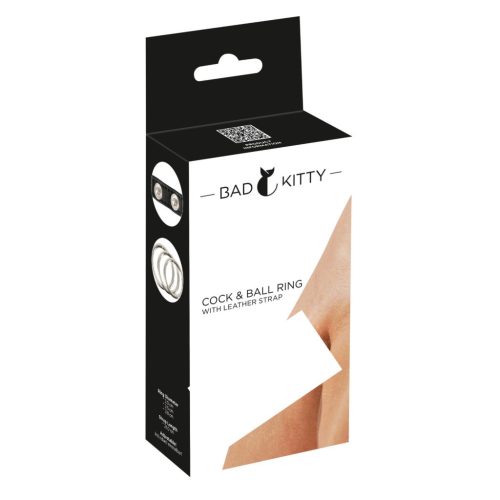 Bad Kitty - bőr heregyűrű és péniszgyűrű (fekete)