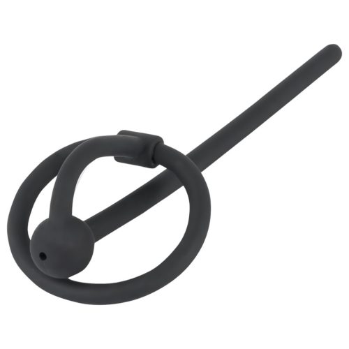 Penisplug - szilikon makkgyűrű üreges dilátorrall (fekete)