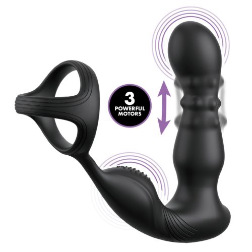 Anal Fantasy Ass-Gasm - forgó fejes anál vibrátor péniszgyűrűvel (fekete)
