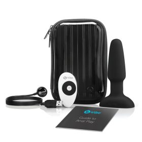 / b-Vibe - forgó gyöngyös, akkus anál vibrátor (fekete)