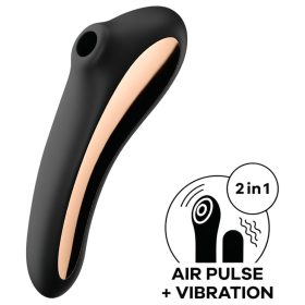   Satisfyer Dual Kiss - akkus hüvelyi és csikló vibrátor (fekete)