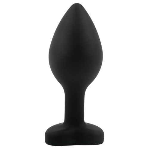 Sunfo - szilikon anál plug szív alakú fekete kővel (fekete)