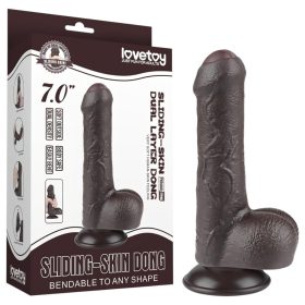   Lovetoy Sliding-Skin - herés kétrétegű dildó - 18,3 cm (barna)