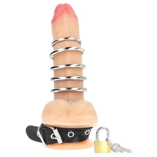 Kink - péniszgyűrű fémgyűrűkkel (fekete)