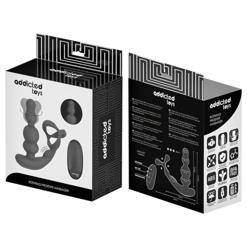 Addicted Toys - forgó fejes análvibrátor péniszgyűrűvel (fekete)