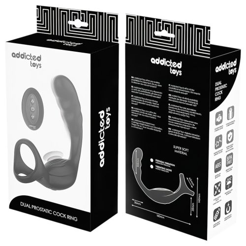 Addicted Toys - análvibrátor pénisz- és heregyűrűvel (fekete)