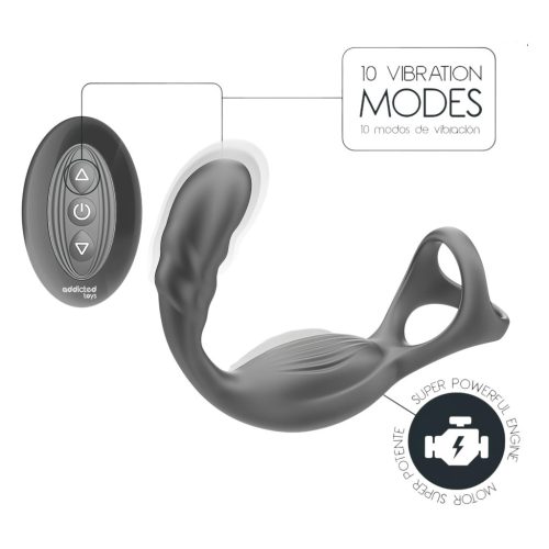 Addicted Toys - análvibrátor pénisz- és heregyűrűvel (fekete)