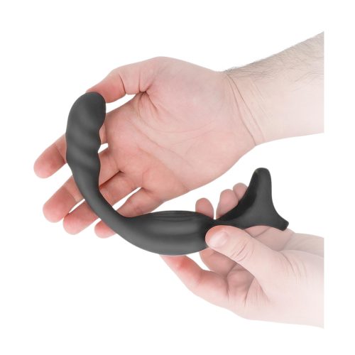Addicted Toys - análvibrátor pénisz- és heregyűrűvel (fekete)