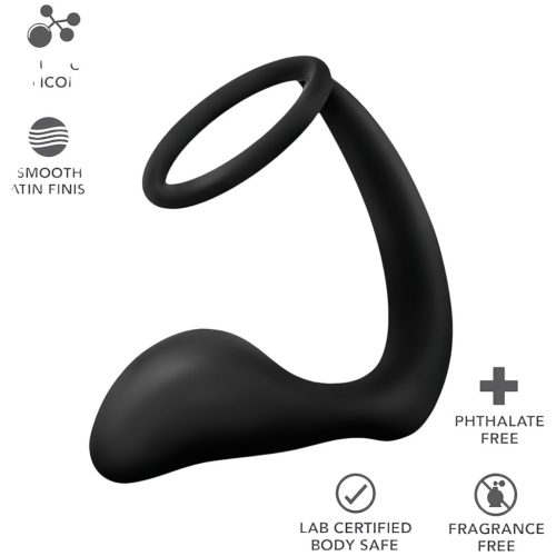 Anal Adventures Platinum - anál dildó péniszgyűrűvel (fekete)